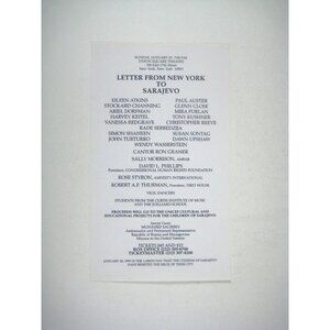 Letters from New York to Sarajevo Flyer 1995 Eileen Atkin Stockard Channing